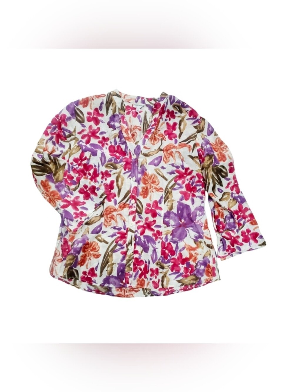 Women's Harve Benard Top Blouse Shirt Linen Cotton Blend Floral Size XL NWOT